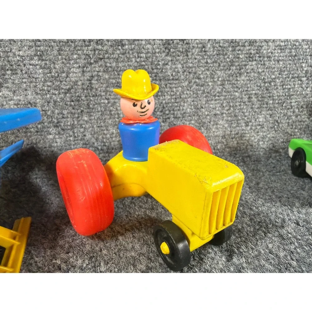 Vintage Fisher Price Little People Vehicle Lot Helicopter Tractor Forklift 6 Fig